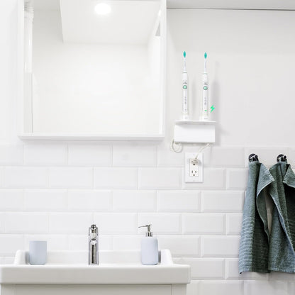 Electric Toothbrush Holder for Bathroom, Acrylic Electric Toothbrush Holder Wall Mounted Come with Cable Organizer, Saving Space and Convenient Charging - White