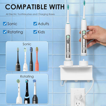 Electric Toothbrush Holder for Bathroom, Acrylic Electric Toothbrush Holder Wall Mounted Come with Cable Organizer, Saving Space and Convenient Charging - White