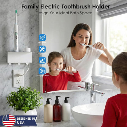 Electric Toothbrush Holder for Bathroom, Acrylic Electric Toothbrush Holder Wall Mounted Come with Cable Organizer, Saving Space and Convenient Charging - White