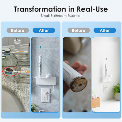Electric Toothbrush Holder for Bathroom, Acrylic Electric Toothbrush Holder Wall Mounted Come with Cable Organizer, Saving Space and Convenient Charging - White