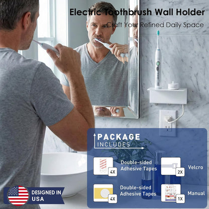 Electric Toothbrush Holder for Bathroom, Acrylic Electric Toothbrush Holder Wall Mounted Come with Cable Organizer, Saving Space and Convenient Charging - White