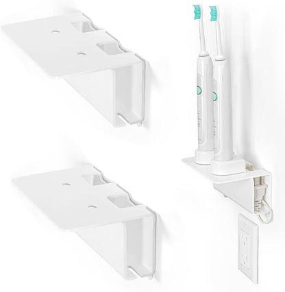 Electric Toothbrush Holder for Bathroom, Acrylic Electric Toothbrush Holder Wall Mounted Come with Cable Organizer, Saving Space and Convenient Charging - White