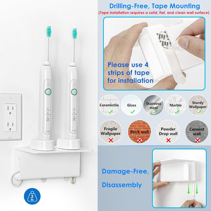 Electric Toothbrush Holder for Bathroom, Acrylic Electric Toothbrush Holder Wall Mounted Come with Cable Organizer, Saving Space and Convenient Charging - White