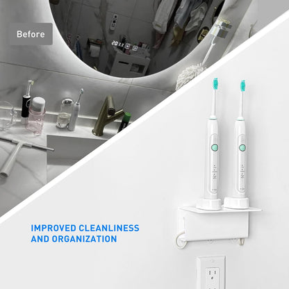 Electric Toothbrush Holder for Bathroom, Acrylic Electric Toothbrush Holder Wall Mounted Come with Cable Organizer, Saving Space and Convenient Charging - White