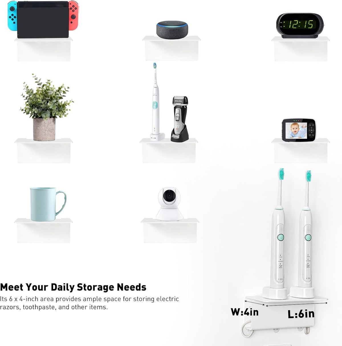 Electric Toothbrush Holder for Bathroom, Acrylic Electric Toothbrush Holder Wall Mounted Come with Cable Organizer, Saving Space and Convenient Charging - White