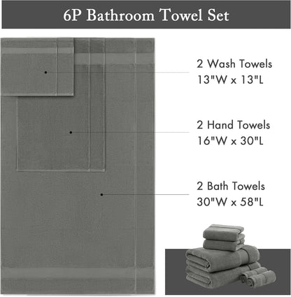 100% Turkish Cotton 600 GSM Bath Towel Set, 6 Piece, Purple