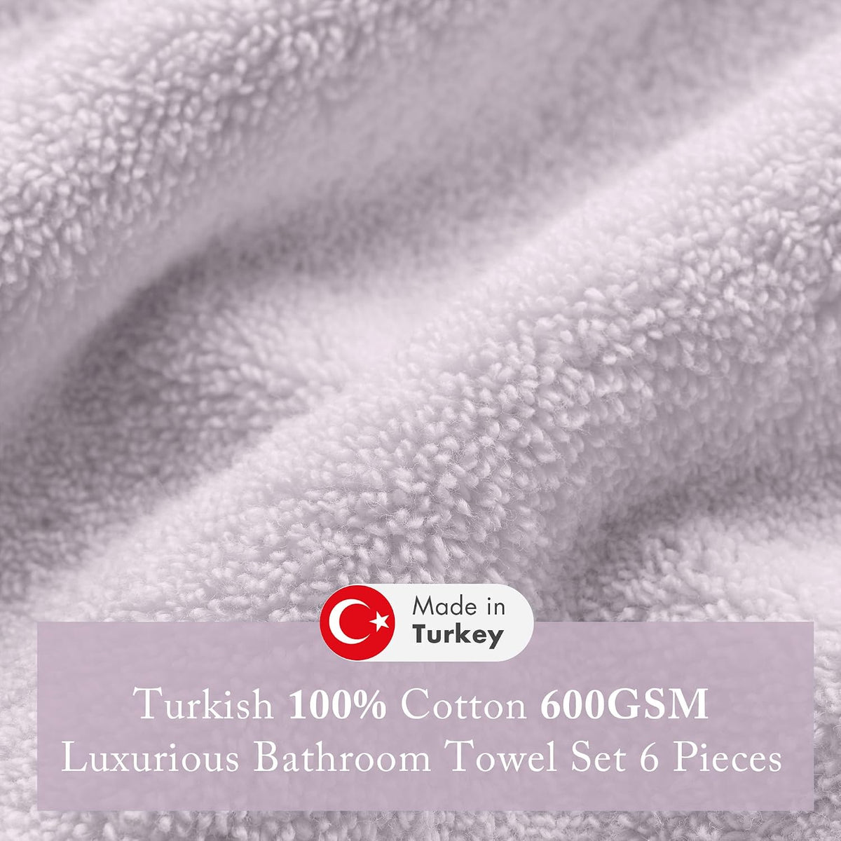 100% Turkish Cotton 600 GSM Bath Towel Set, 6 Piece, Purple