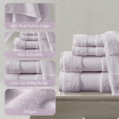 100% Turkish Cotton 600 GSM Bath Towel Set, 6 Piece, Purple