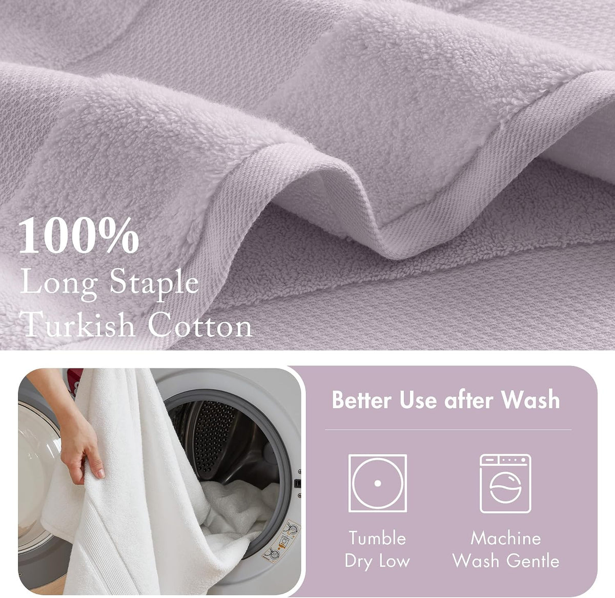 100% Turkish Cotton 600 GSM Bath Towel Set, 6 Piece, Purple