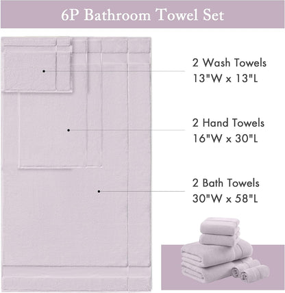 100% Turkish Cotton 600 GSM Bath Towel Set, 6 Piece, Purple