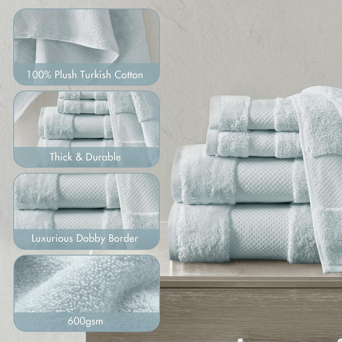 100% Turkish Cotton 600 GSM Bath Towel Set, 6 Piece, Purple
