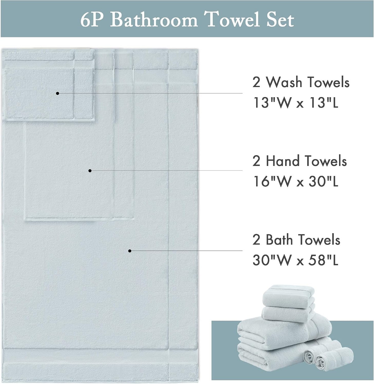 100% Turkish Cotton 600 GSM Bath Towel Set, 6 Piece, Purple