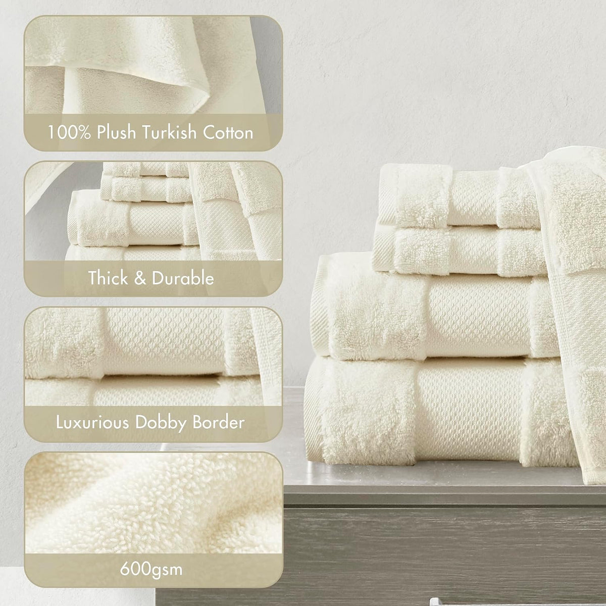 100% Turkish Cotton 600 GSM Bath Towel Set, 6 Piece, Purple