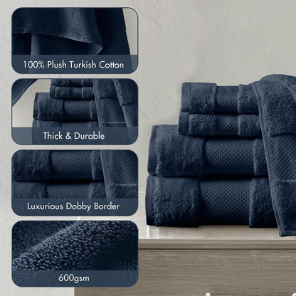 100% Turkish Cotton 600 GSM Bath Towel Set, 6 Piece, Purple