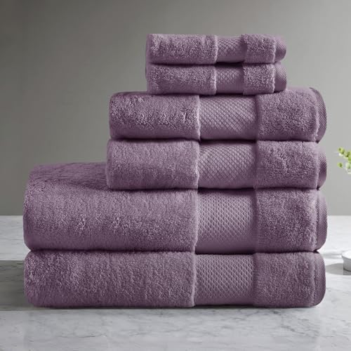 100% Turkish Cotton 600 GSM Bath Towel Set, 6 Piece, Purple