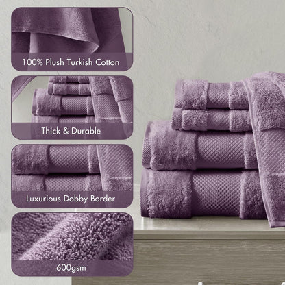 100% Turkish Cotton 600 GSM Bath Towel Set, 6 Piece, Purple