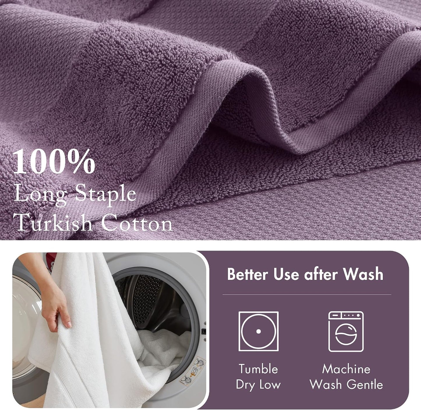 100% Turkish Cotton 600 GSM Bath Towel Set, 6 Piece, Purple