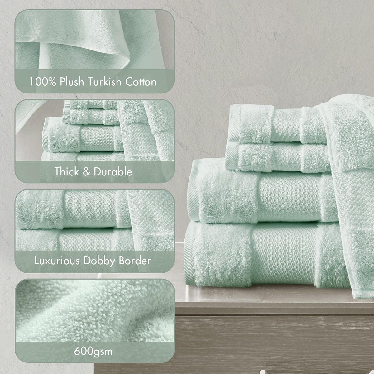 100% Turkish Cotton 600 GSM Bath Towel Set, 6 Piece, Purple