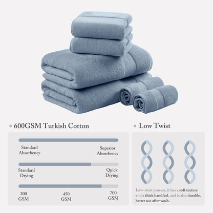 100% Turkish Cotton 600 GSM Bath Towel Set, 6 Piece, Purple
