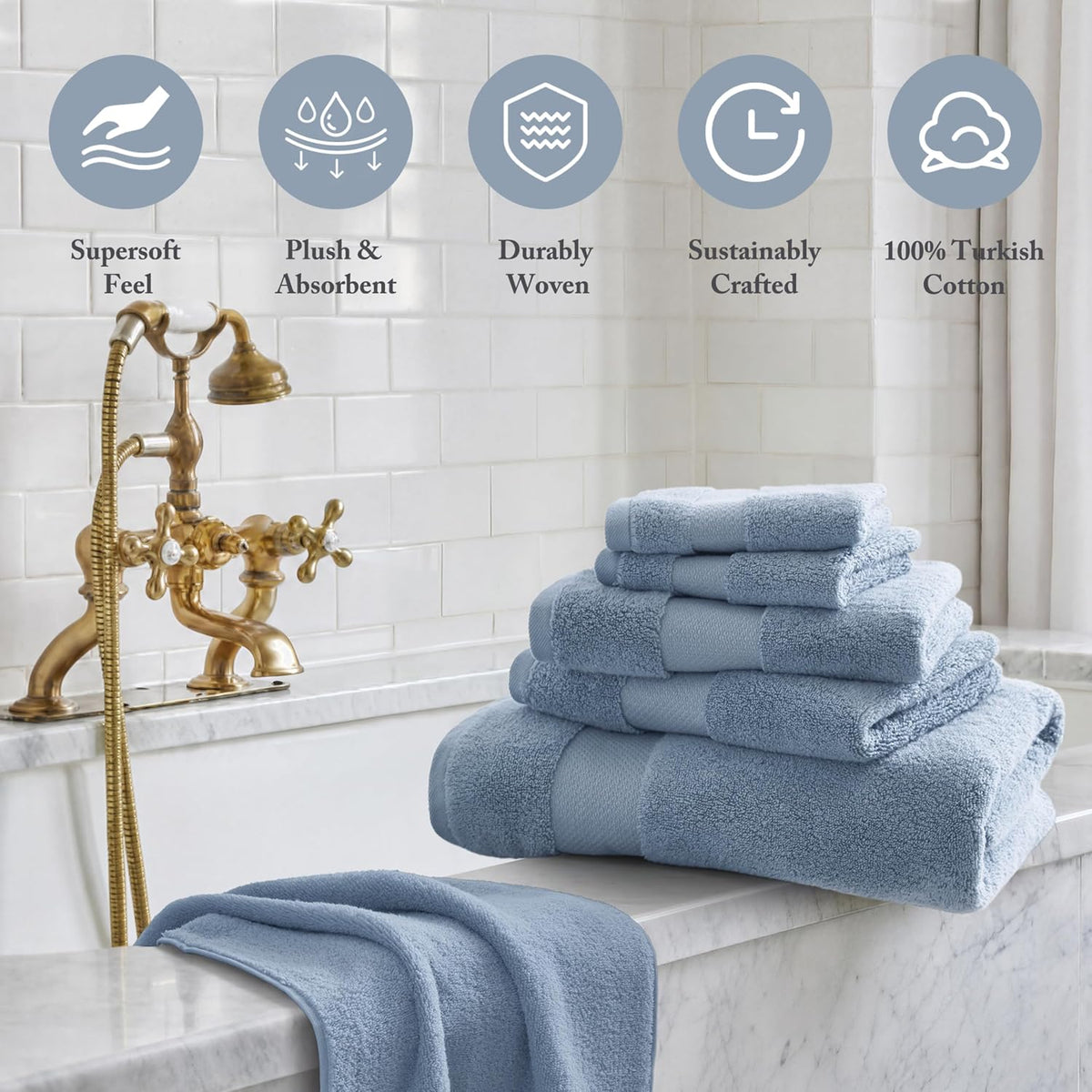 100% Turkish Cotton 600 GSM Bath Towel Set, 6 Piece, Purple