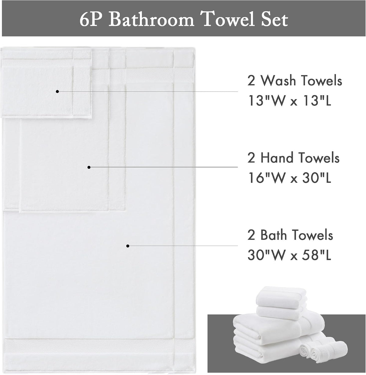100% Turkish Cotton 600 GSM Bath Towel Set, 6 Piece, Purple