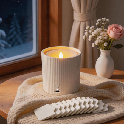 Waterless Essential Oil Diffuser,LED Candle Diffuser with Rechargeable,Wireless Candle Waterless Diffuser,3D Wick and Realistic Candle Flame Diffuser with 12PCS Cotton Pads(with Battery)