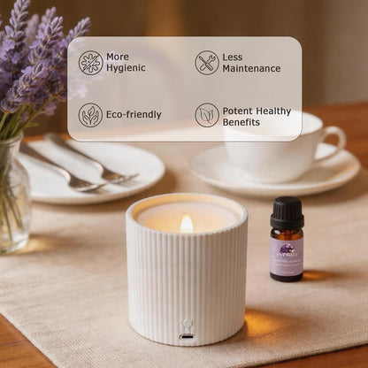 Waterless Essential Oil Diffuser,LED Candle Diffuser with Rechargeable,Wireless Candle Waterless Diffuser,3D Wick and Realistic Candle Flame Diffuser with 12PCS Cotton Pads(with Battery)
