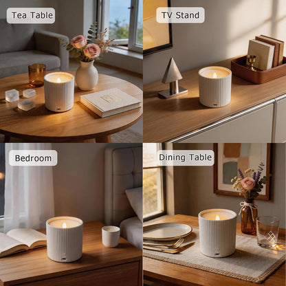 Waterless Essential Oil Diffuser,LED Candle Diffuser with Rechargeable,Wireless Candle Waterless Diffuser,3D Wick and Realistic Candle Flame Diffuser with 12PCS Cotton Pads(with Battery)