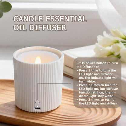 Waterless Essential Oil Diffuser,LED Candle Diffuser with Rechargeable,Wireless Candle Waterless Diffuser,3D Wick and Realistic Candle Flame Diffuser with 12PCS Cotton Pads(with Battery)