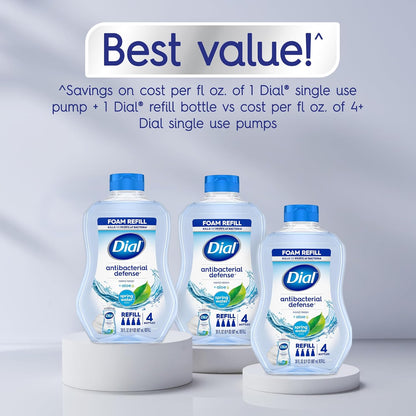 Dial Antibacterial Defense Foaming Hand Soap + Aloe, Spring Water Scent, 30 Fl Oz Hand Soap Refill (4 Pack), Dermatologist-Tested, Gentle on Skin