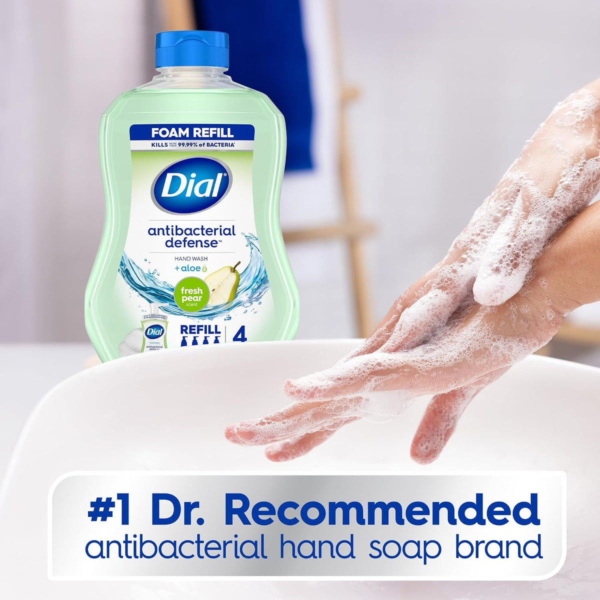 Dial Antibacterial Defense Foaming Hand Soap + Aloe, Spring Water Scent, 30 Fl Oz Hand Soap Refill (4 Pack), Dermatologist-Tested, Gentle on Skin