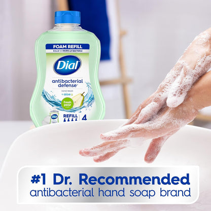 Dial Antibacterial Defense Foaming Hand Soap + Aloe, Spring Water Scent, 30 Fl Oz Hand Soap Refill (4 Pack), Dermatologist-Tested, Gentle on Skin