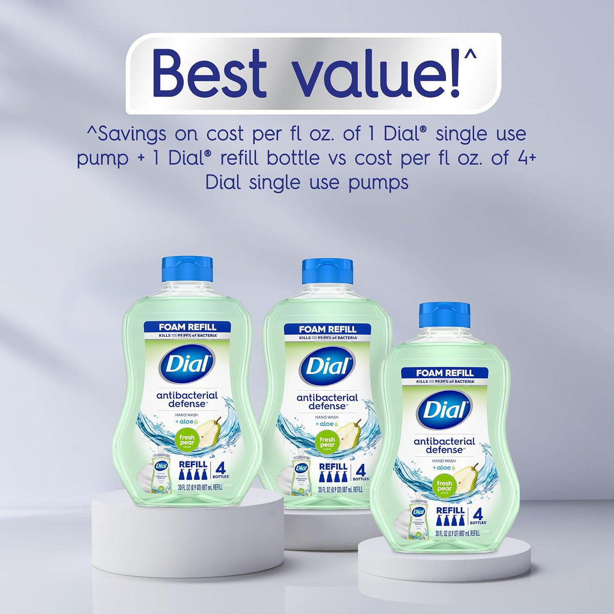 Dial Antibacterial Defense Foaming Hand Soap + Aloe, Spring Water Scent, 30 Fl Oz Hand Soap Refill (4 Pack), Dermatologist-Tested, Gentle on Skin
