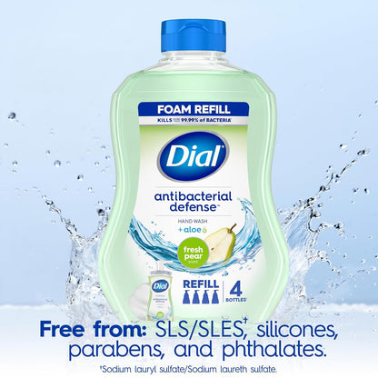 Dial Antibacterial Defense Foaming Hand Soap + Aloe, Spring Water Scent, 30 Fl Oz Hand Soap Refill (4 Pack), Dermatologist-Tested, Gentle on Skin
