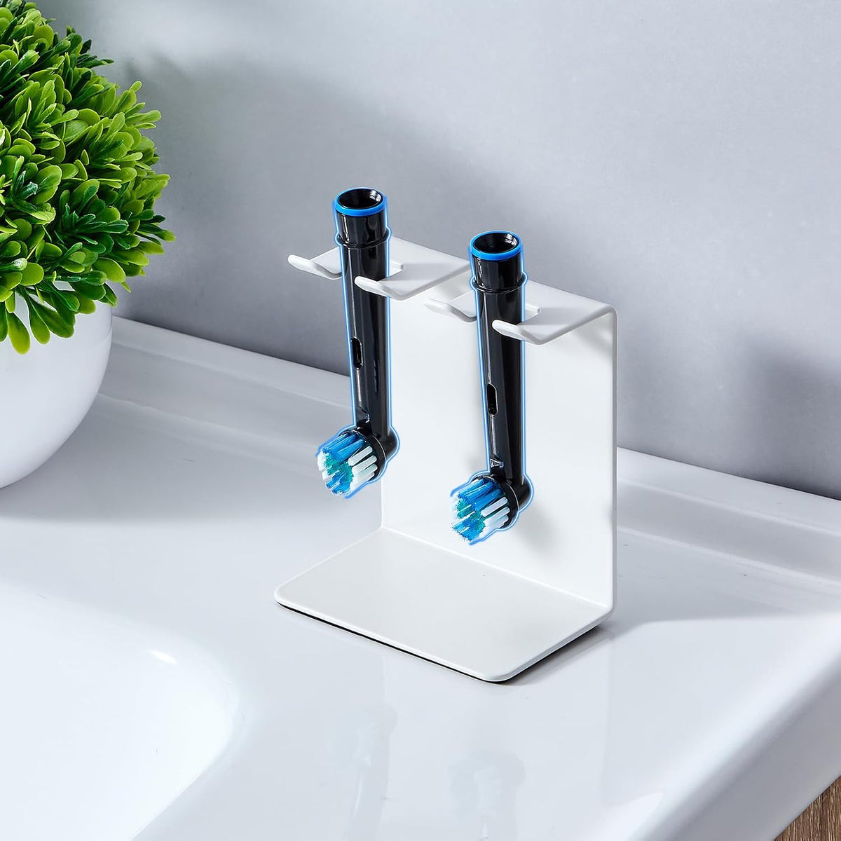 Electric Toothbrush Head Holder, Tooth Brushing Holder, Wall Mounted Toothbrush Holders Shower Bathroom, Self Adhesive or Desktop Tooth Brush Holder Organiser (White, Small)