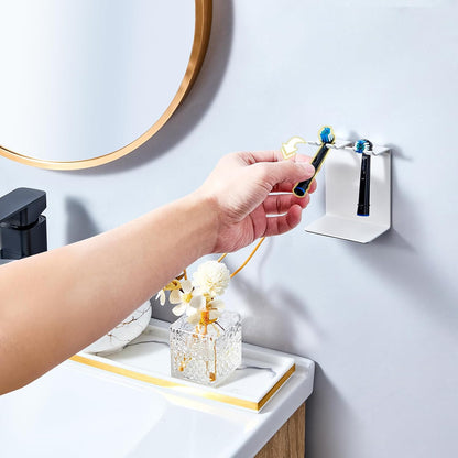 Electric Toothbrush Head Holder, Tooth Brushing Holder, Wall Mounted Toothbrush Holders Shower Bathroom, Self Adhesive or Desktop Tooth Brush Holder Organiser (White, Small)