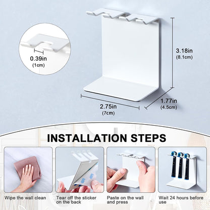 Electric Toothbrush Head Holder, Tooth Brushing Holder, Wall Mounted Toothbrush Holders Shower Bathroom, Self Adhesive or Desktop Tooth Brush Holder Organiser (White, Small)