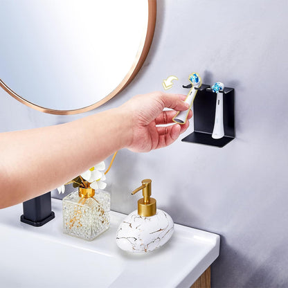 Electric Toothbrush Head Holder, Tooth Brushing Holder, Wall Mounted Toothbrush Holders Shower Bathroom, Self Adhesive or Desktop Tooth Brush Holder Organiser (White, Small)