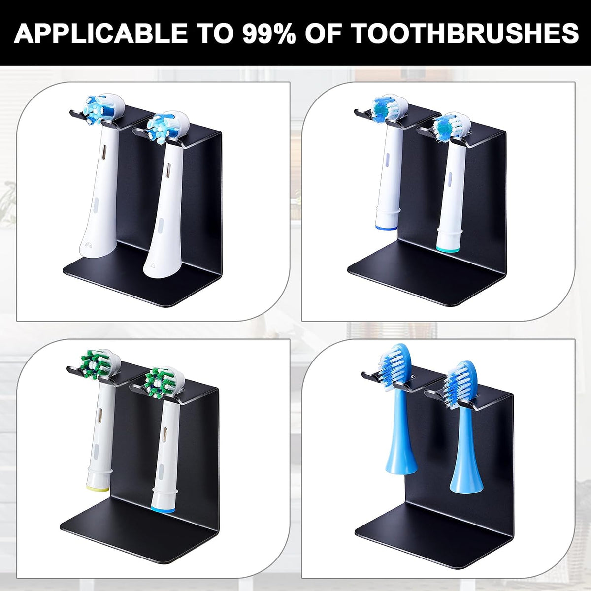 Electric Toothbrush Head Holder, Tooth Brushing Holder, Wall Mounted Toothbrush Holders Shower Bathroom, Self Adhesive or Desktop Tooth Brush Holder Organiser (White, Small)
