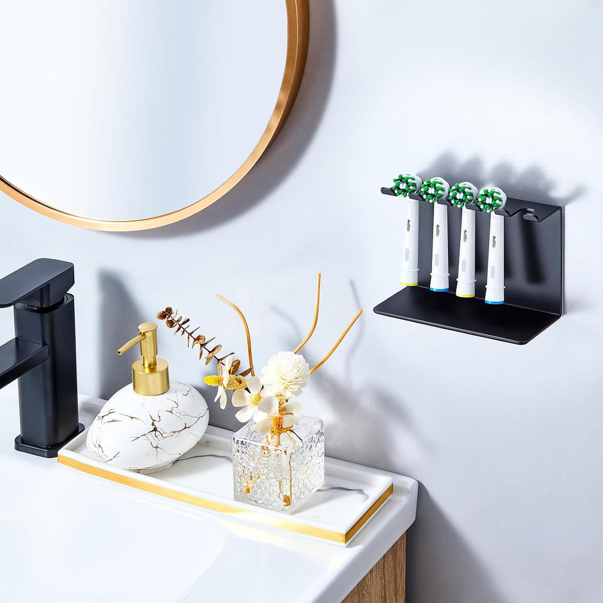 Electric Toothbrush Head Holder, Tooth Brushing Holder, Wall Mounted Toothbrush Holders Shower Bathroom, Self Adhesive or Desktop Tooth Brush Holder Organiser (White, Small)