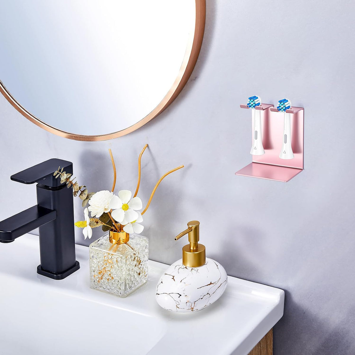 Electric Toothbrush Head Holder, Tooth Brushing Holder, Wall Mounted Toothbrush Holders Shower Bathroom, Self Adhesive or Desktop Tooth Brush Holder Organiser (White, Small)