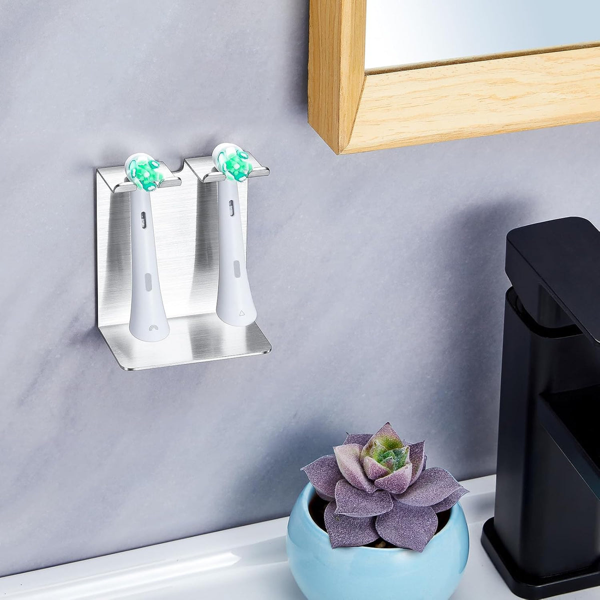 Electric Toothbrush Head Holder, Tooth Brushing Holder, Wall Mounted Toothbrush Holders Shower Bathroom, Self Adhesive or Desktop Tooth Brush Holder Organiser (White, Small)