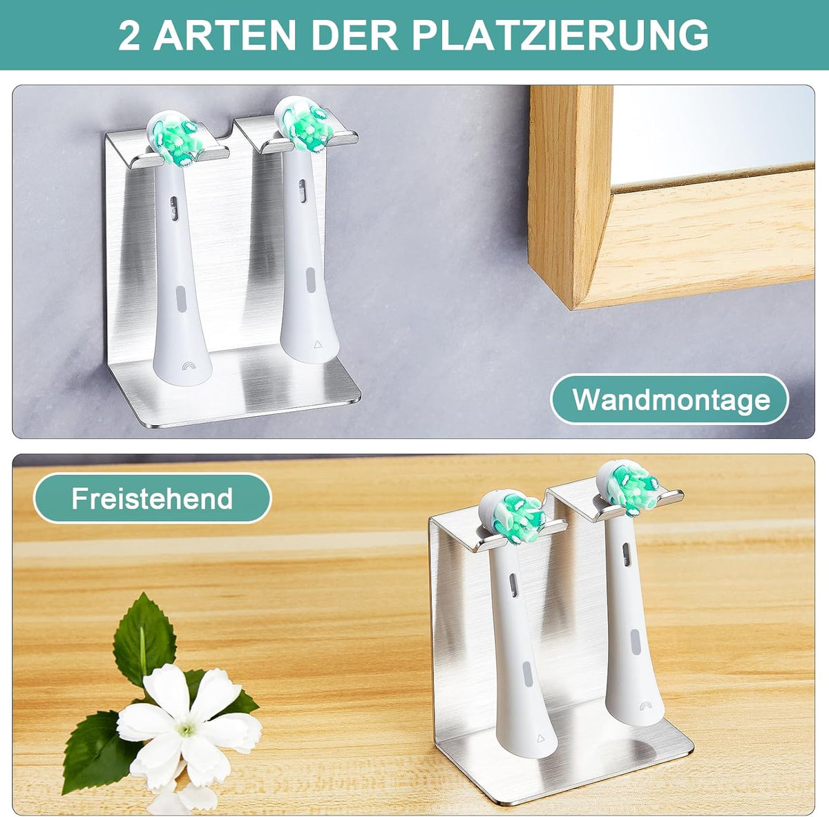 Electric Toothbrush Head Holder, Tooth Brushing Holder, Wall Mounted Toothbrush Holders Shower Bathroom, Self Adhesive or Desktop Tooth Brush Holder Organiser (White, Small)