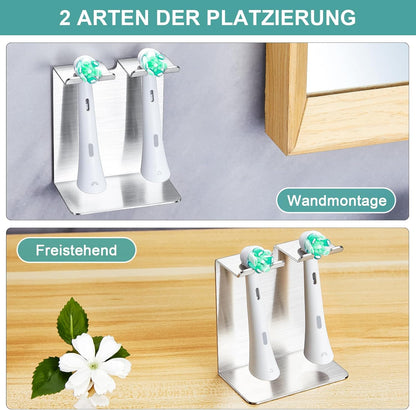 Electric Toothbrush Head Holder, Tooth Brushing Holder, Wall Mounted Toothbrush Holders Shower Bathroom, Self Adhesive or Desktop Tooth Brush Holder Organiser (White, Small)