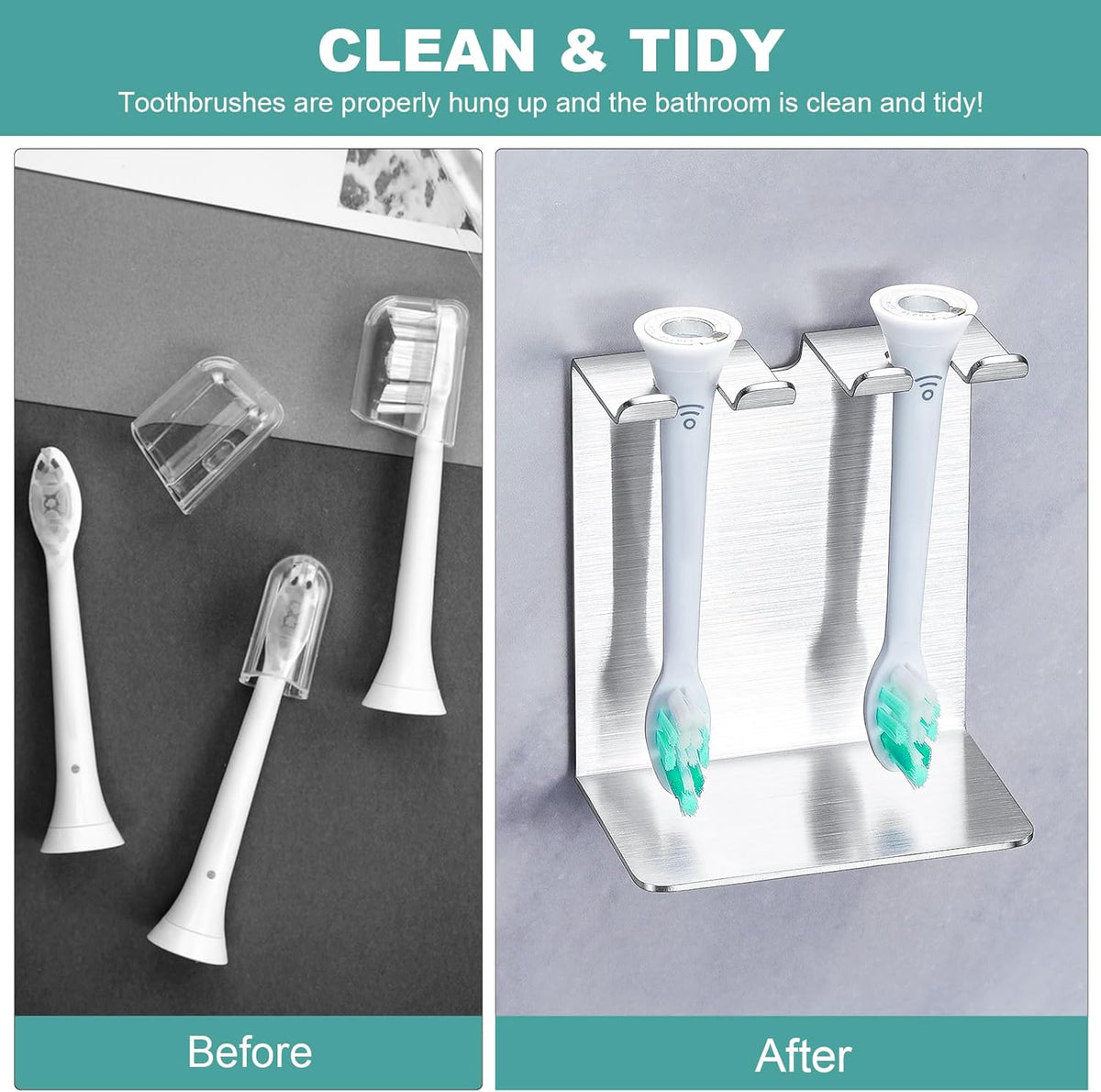 Electric Toothbrush Head Holder, Tooth Brushing Holder, Wall Mounted Toothbrush Holders Shower Bathroom, Self Adhesive or Desktop Tooth Brush Holder Organiser (White, Small)