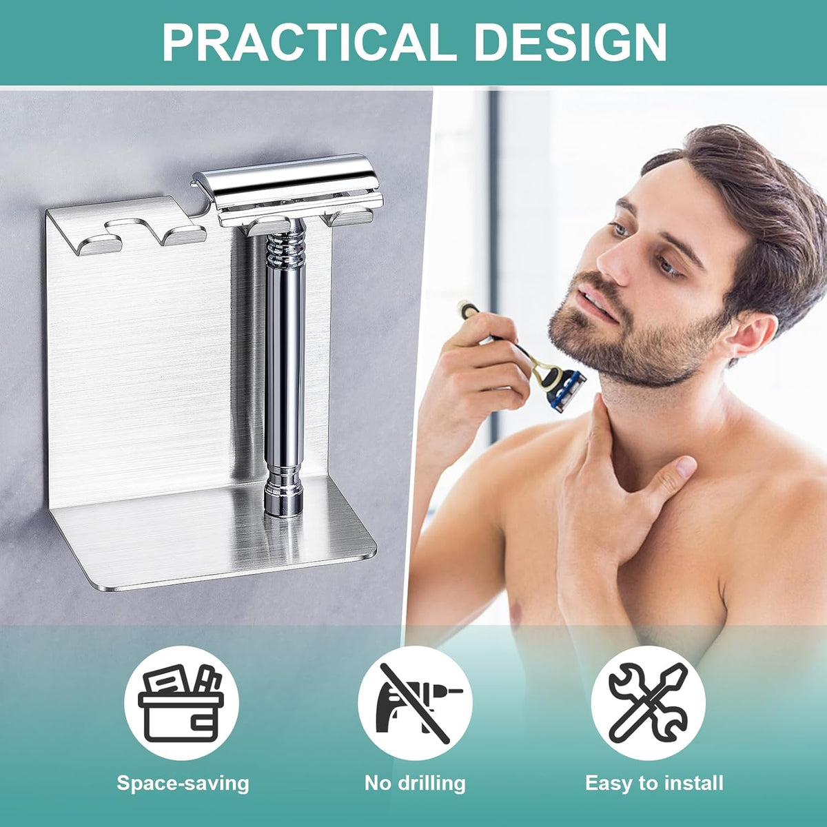 Electric Toothbrush Head Holder, Tooth Brushing Holder, Wall Mounted Toothbrush Holders Shower Bathroom, Self Adhesive or Desktop Tooth Brush Holder Organiser (White, Small)