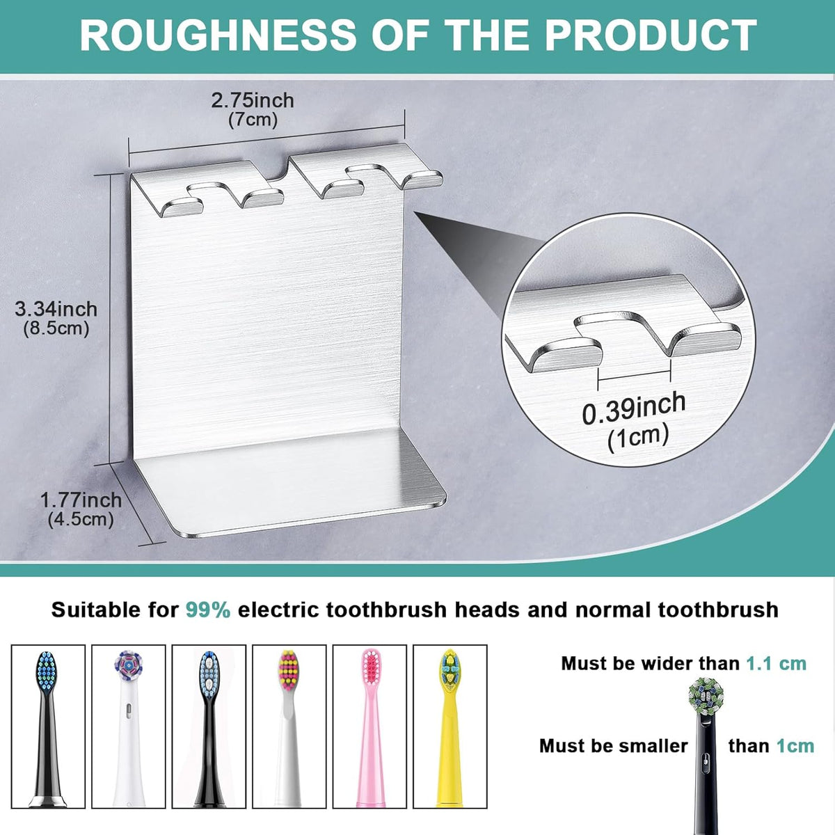 Electric Toothbrush Head Holder, Tooth Brushing Holder, Wall Mounted Toothbrush Holders Shower Bathroom, Self Adhesive or Desktop Tooth Brush Holder Organiser (White, Small)