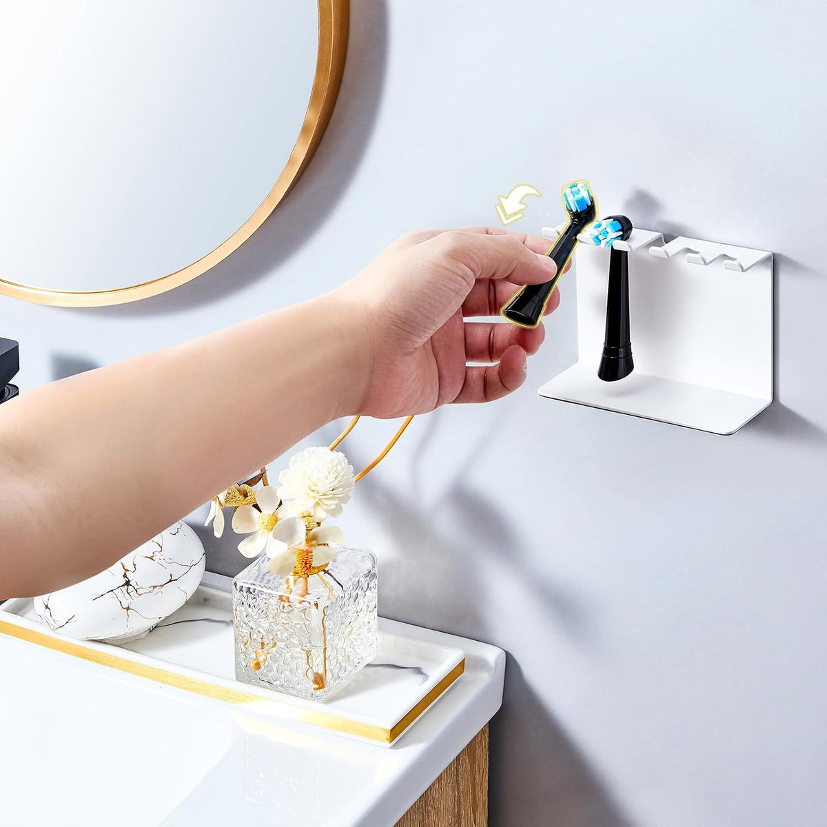 Electric Toothbrush Head Holder, Tooth Brushing Holder, Wall Mounted Toothbrush Holders Shower Bathroom, Self Adhesive or Desktop Tooth Brush Holder Organiser (White, Small)