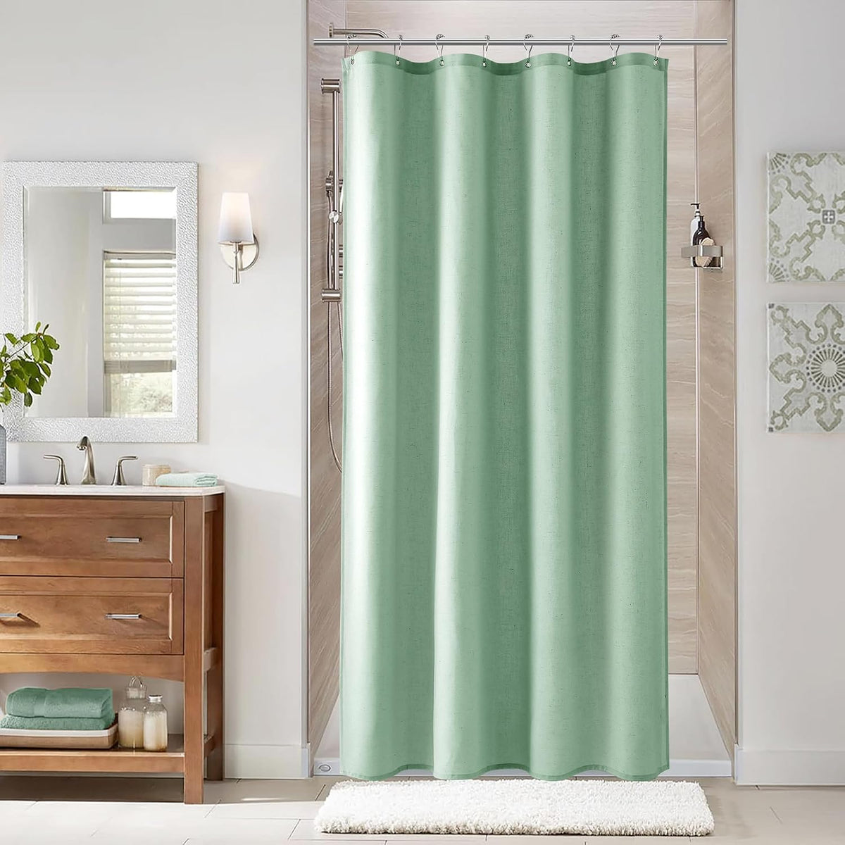 Linen Shower Curtain 72 Inch Long for Bathroom Beige 1 Panel - Colors B