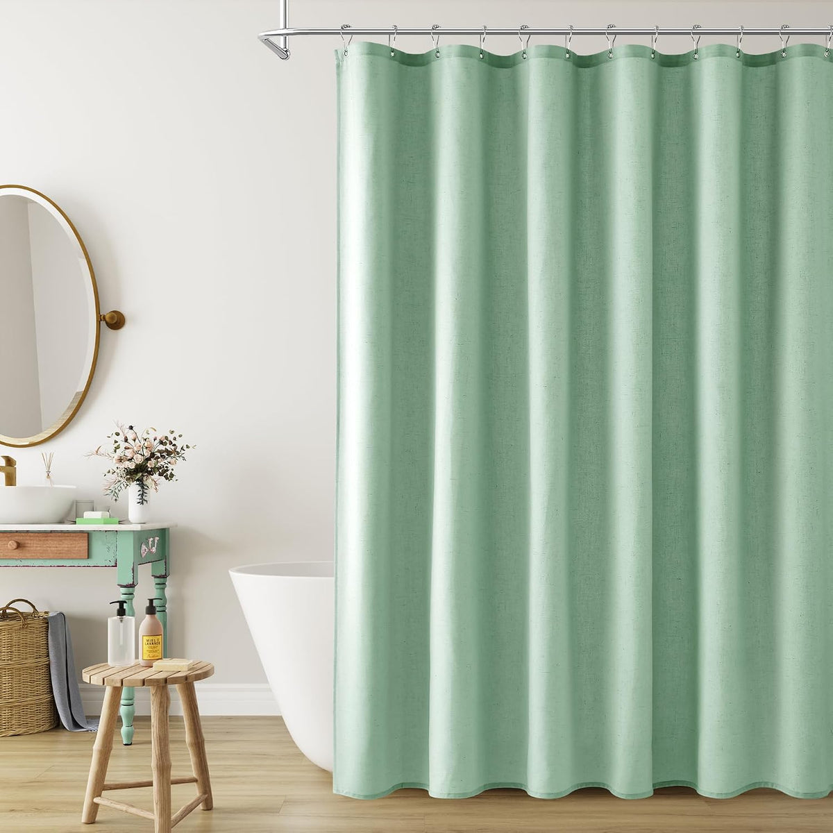 Linen Shower Curtain 72 Inch Long for Bathroom Beige 1 Panel - Colors B